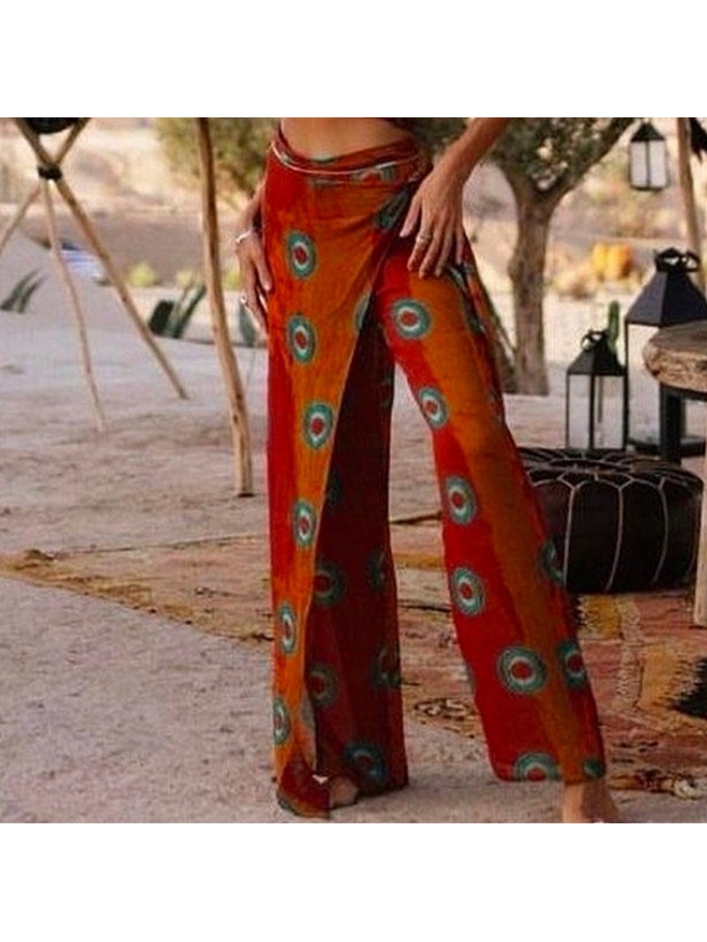 Zara Orange Wide-Leg Printed Wrap Pants